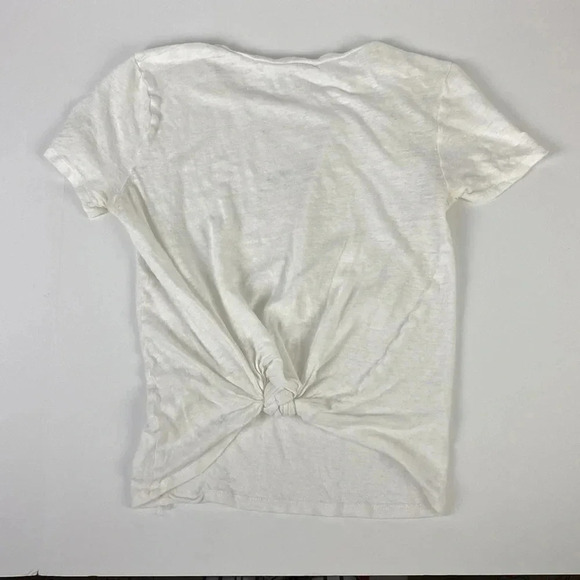 3/$15 Minimalist Casual Graphic light weight tie back white tee  short sleeve XS - Picture 7 of 10